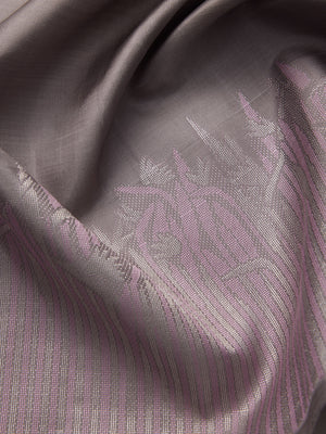 Floral Field Border in Slate Grey & Silver Zari