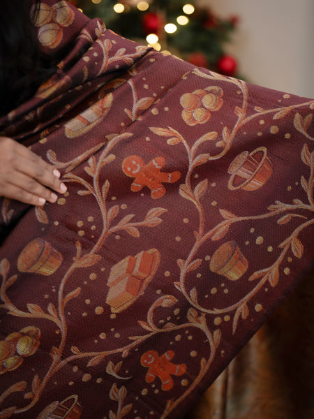 Christmas Sweets Saree in Maroon Silk