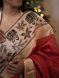 Christmas Korvai Saree in Red & Ivory