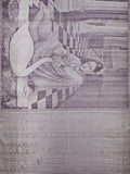 Art of a lady caressing a swan woven in Silver