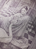 Art of a lady caressing a swan woven in Silver