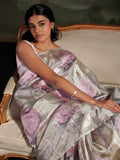 Honey Flower Motif in Pink & Silver Zari