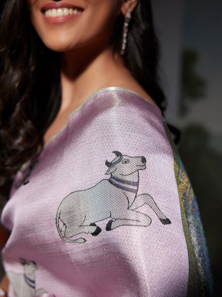 Baby Pink Pichwai with Radha Krishna Pallo