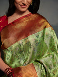 Clover Chinoserie Floral with Gold Border Saree