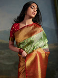 Clover Chinoserie Floral with Gold Border Saree