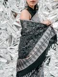Reversible Black & Silver Saree with Deco Motifs