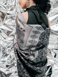 Reversible Black & Silver Saree with Deco Motifs