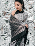 Reversible Black & Silver Saree with Deco Motifs