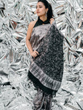 Reversible Black & Silver Saree with Deco Motifs