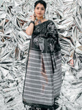 Reversible Black & Silver Saree with Deco Motifs