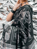 Reversible Black & Silver Saree with Deco Motifs