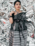 Reversible Black & Silver Saree with Deco Motifs