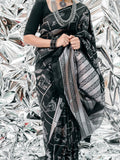 Reversible Black & Silver Saree with Deco Motifs