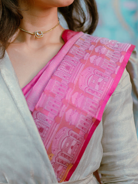 Hawa Mahal Silk Saree Wes Anderson Inspired