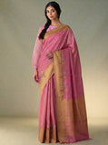Birds on the Border Silk Saree in Pink