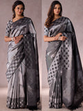 Reversible Black & Silver Saree with Horse Motifs