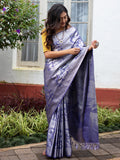 Classical Art Woven In Electric Purple Pure Kanchipuram Silk Saree with Silver Zari