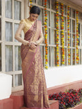 Vanasingaram Pattern Woven In Regal Purple Pure Kanchipuram Silk Saree with Gold Zari