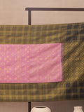 Windowpane Checks Woven In Creamy Pink Pure Kanchipuram Silk Saree with Gold Zari