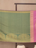 Mazy Peacock With Concealed Creeper Woven In Sage Green Pure Kanchipuram Silk Saree with Gold Zari