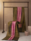 Windowpane Checks Woven In Creamy Pink Pure Kanchipuram Silk Saree with Gold Zari