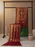 Digital Photo Woven In Bottle Green Pure Kanchipuram Silk Saree with Gold Zari