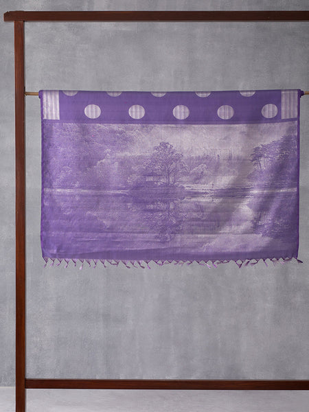 Digital Photo Woven In Muted Lilac Purple Pure Kanchipuram Silk Saree with Silver Zari